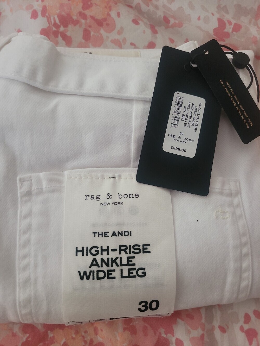 NWT Rag & Bone The Andi Belted High Rise Ankle Wide Leg Jeans Optic White Sz 30 - Picture 3 of 13